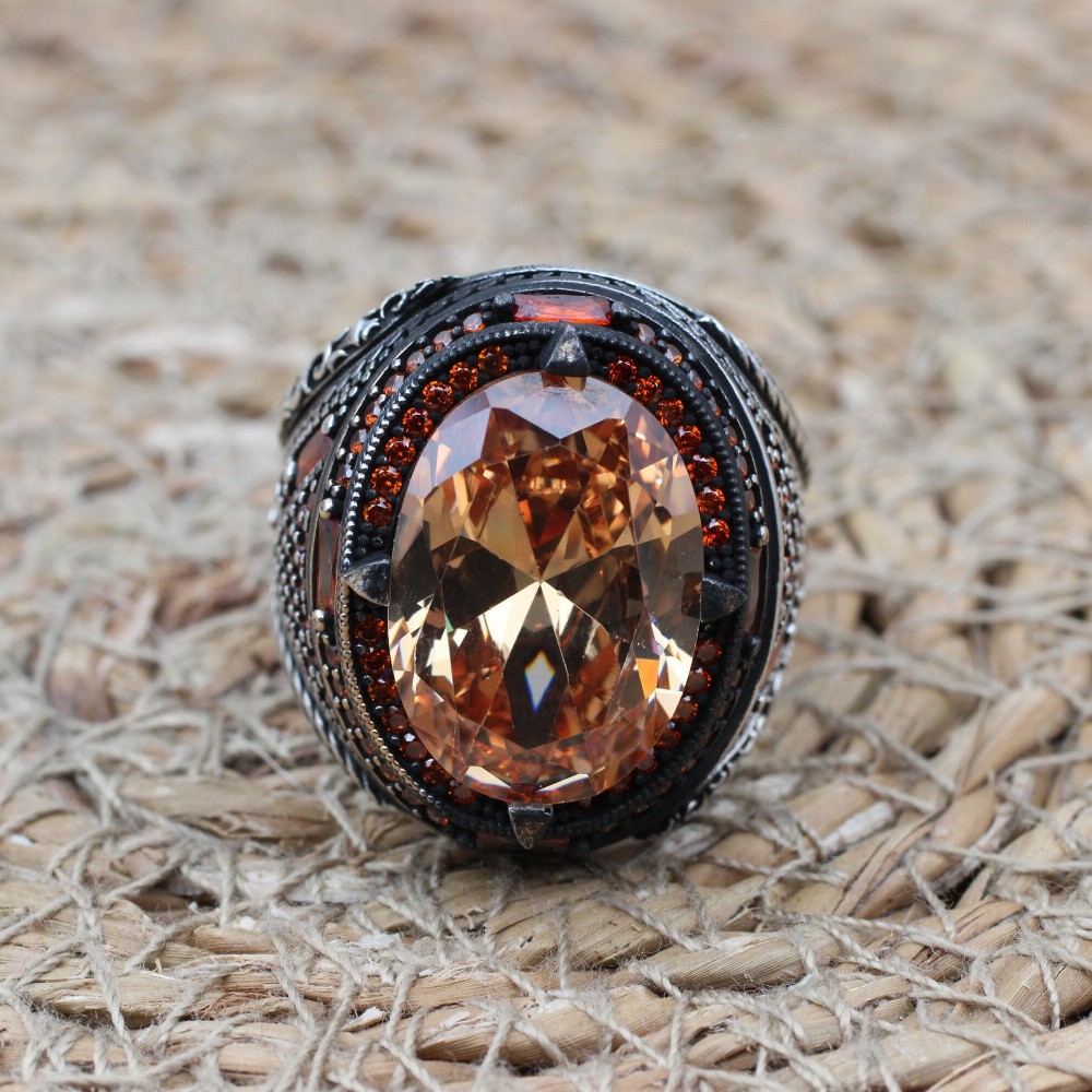 Topaz Men's Ring, Turkish Handmade Silver Men's Ring, Men's Handmade Ring, Yemeni Ring, Ottoman Ring, Gift for Him, 925k Sterling Silver,