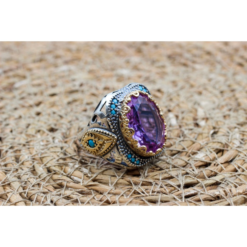 Amethyst Men's Ring, Men's Handmade Ring, Turkish Handmade Ring, Ottoman  Men's Ring, Men's Jewelry, Gift for Him, 925k Sterling Silver