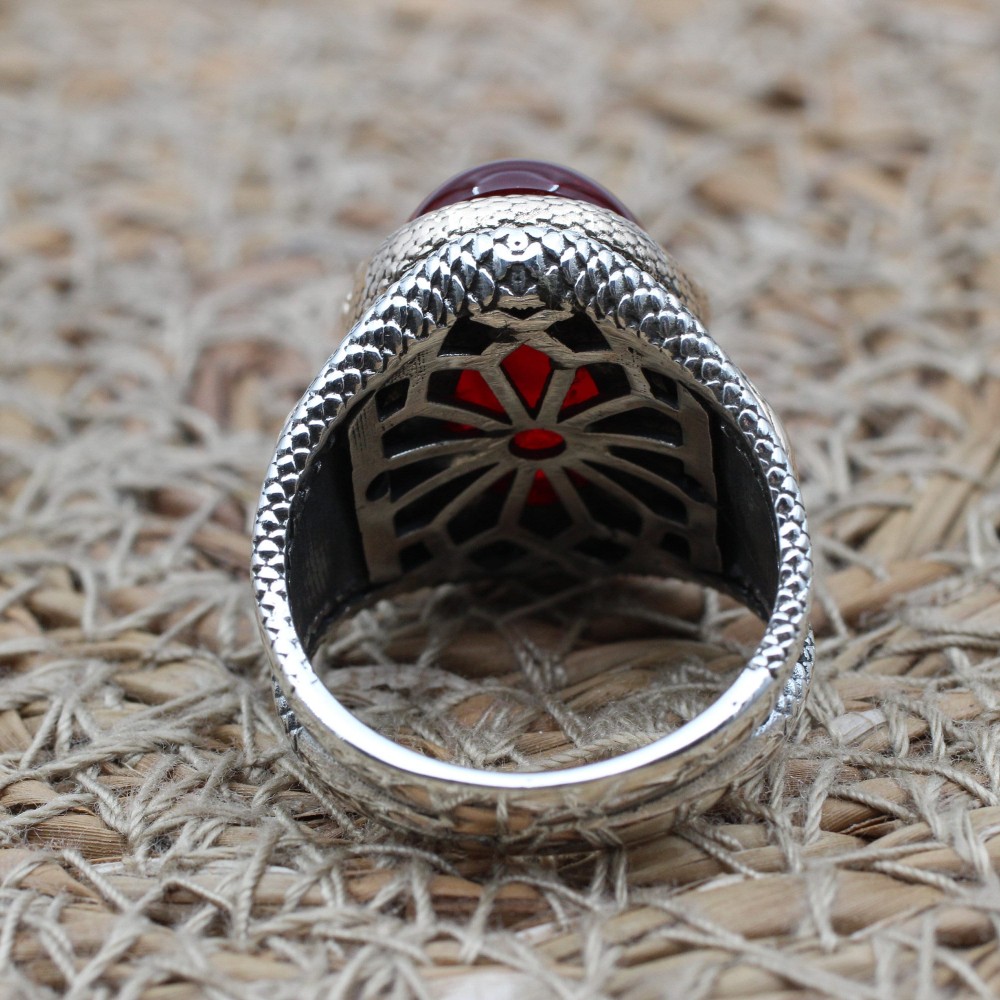 Mens Handmade Ring, Turkish Handmade Silver Men Ring, Ottoman Men Ring, Ruby Ring, Men's Jewelry, Gift for Him, 925k Sterling Silver Ring