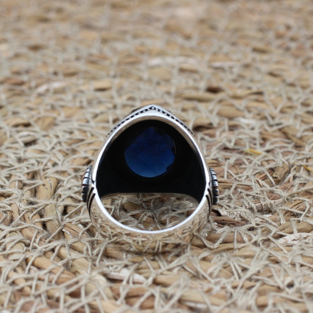 Mens Handmade Ring, Eagle Men's Ring, Turkish Handmade Silver Men Ring, Ottoman Ring, Sapphire Ring, Gift for Him, 925k Sterling Silver Ring Mens Handmade Ring, Eagle Men's Ring, Turkish Handmade Silver Men Ring, Ottoman Ring, Sapphire Ring, Gift for Him, 925k Sterling Silver Ring