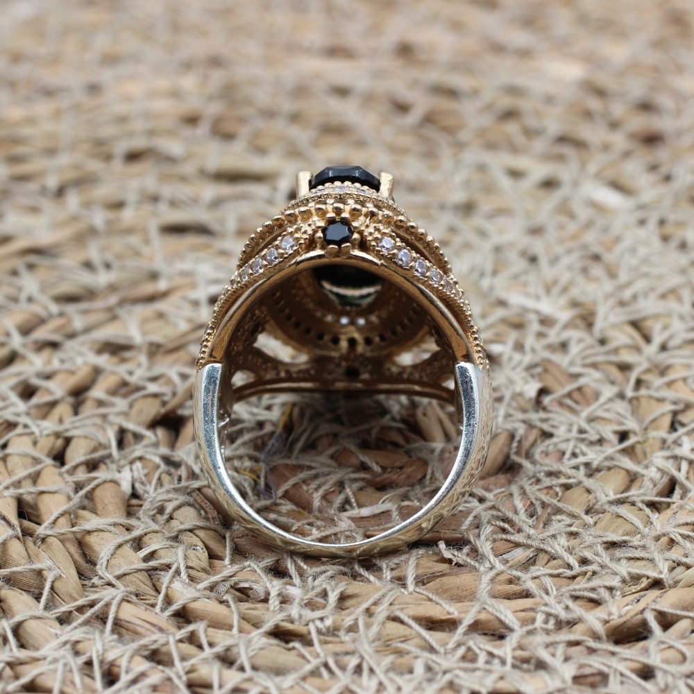 Onyx Ring, Handmade Women's Ring, Authentic Ring, Turkish Ring, Ottoman Women's Ring, Ladies Ring, 925k Sterling Silver Ring, Cubic Zirconia
