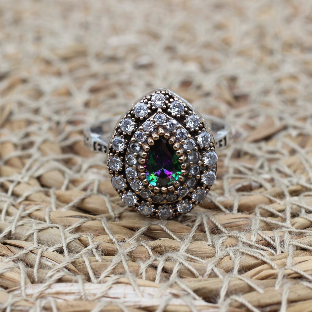 Handmade Women's Ring, Mystic Topaz Ring, Turkish Handmade Ring, Ladies Ring, Ottoman Women Ring, Ladies Ring, 925k Sterling Silver Ring,