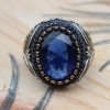 Sapphire Men Ring, Turkish Handmade Silver Men Ring, Mens Handmade Ring, Ottoman Ring, Men Jewelry, Gift for Him, 925k Sterling Silver Ring
