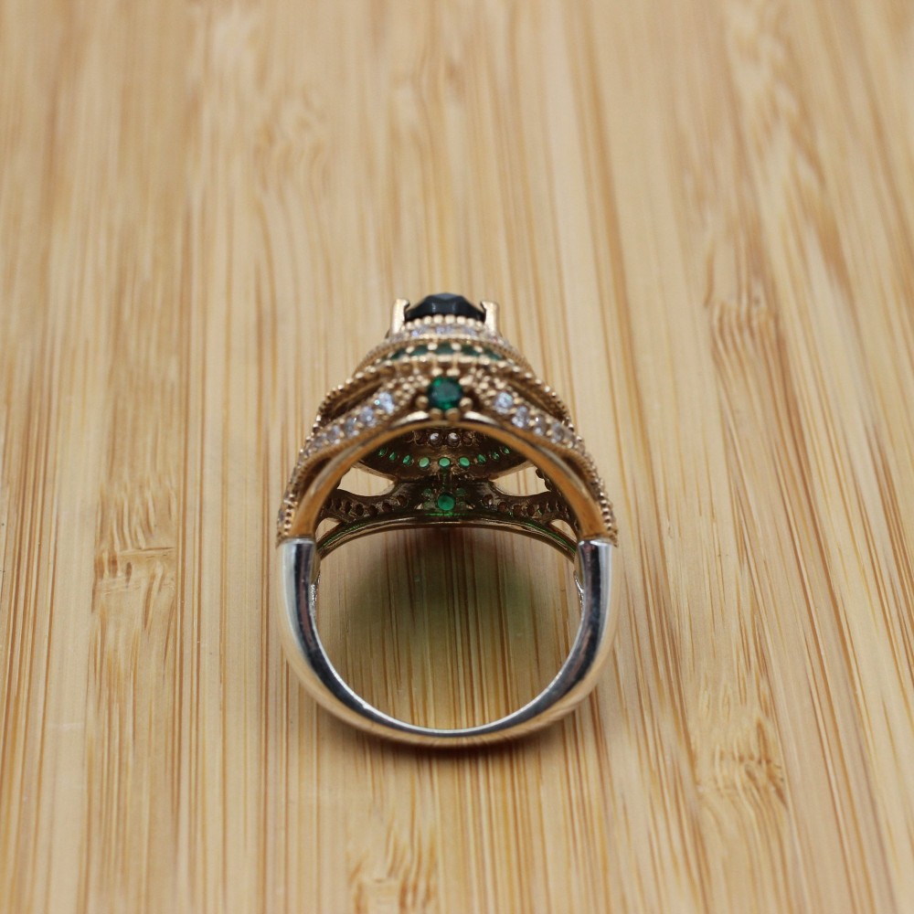 Emerald Set, Authentic Set, Handmade Women Set, Turkish Set, Ladies Jewelry Set, Ring, Earring, Pendant, Ladies Set, 925k Sterling Silver