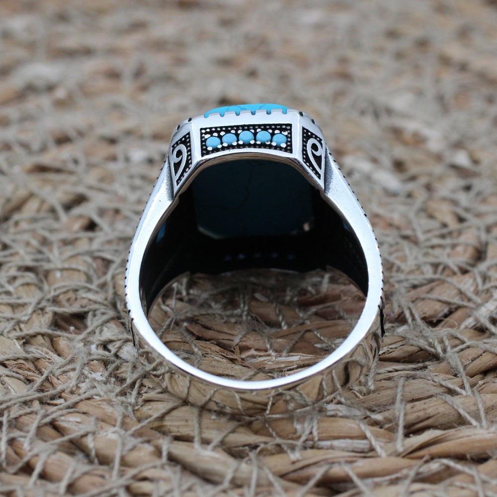 Turquoise Men's Ring, Handmade Ring, Turkish Handmade Silver Men Ring, Ottoman Ring, Men's Jewelry, Gift for Him, 925k Sterling Silver Ring Turquoise Men's Ring, Handmade Ring, Turkish Handmade Silver Men Ring, Ottoman Ring, Men's Jewelry, Gift for Him, 925k Sterling Silver Ring