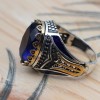 Sapphire Men Ring, Turkish Handmade Silver Men Ring, Mens Handmade Ring, Ottoman Ring, Men Jewelry, Gift for Him, 925k Sterling Silver Ring