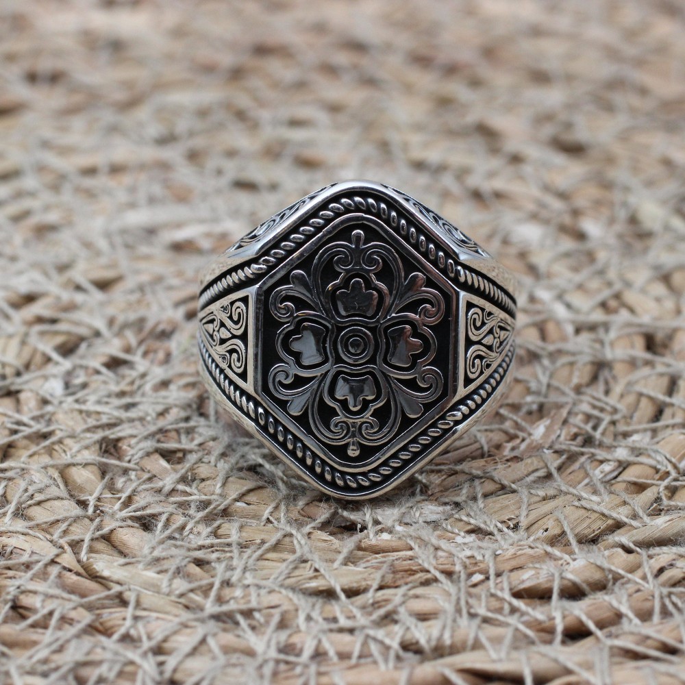 Men's Ring, Turkish Handmade, Silver Men's Ring, Men's Handmade Ring, Ottoman Ring, Men's Jewelry, Gift for Him, 925k Sterling Silver Ring