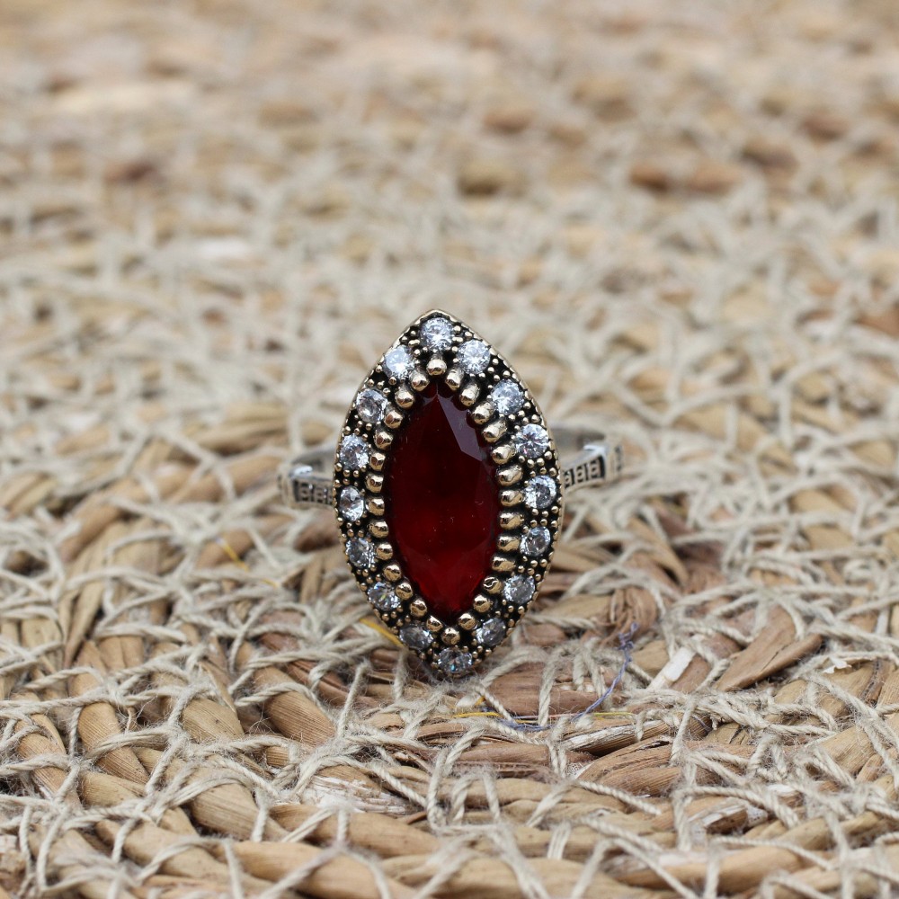 Ruby Ring, Handmade Women's Ring, Turkish Handmade Ring, Authentic Ring, Ottoman Ring, Ladies Ring, 925k Sterling Silver, Gift For Her,