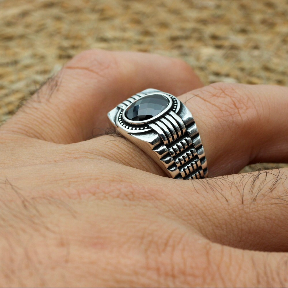 Handmade Silver Men's Ring, Onyx Men's Ring, Turkish Handmade Men's Ring, Men's Ring, Ottoman Mens Ring, Gift for Him, 925k Sterling Silver,