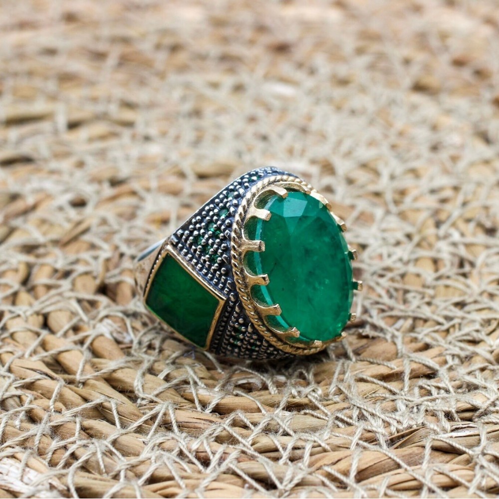 Paraiba Men's Ring, Handmade Men's Ring, Turkish Handmade Silver Men's Ring, Ottoman Ring, Men's Jewelry, Gift for Him, 925k Sterling Silver