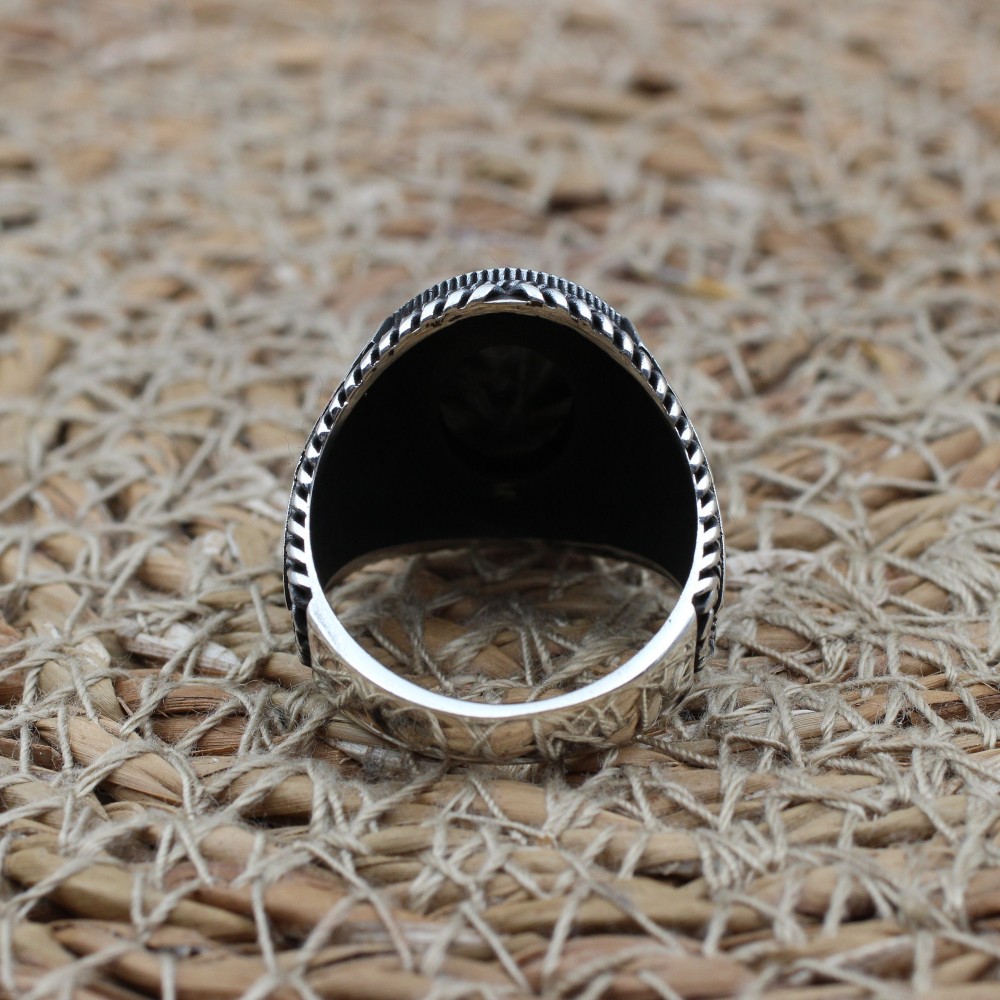 Turkish Handmade Silver Men's Ring, Men's Handmade Ring, Yemeni Men's Ring, Onyx Ring, Ottoman Ring, Gift for Him, 925k Sterling Silver,