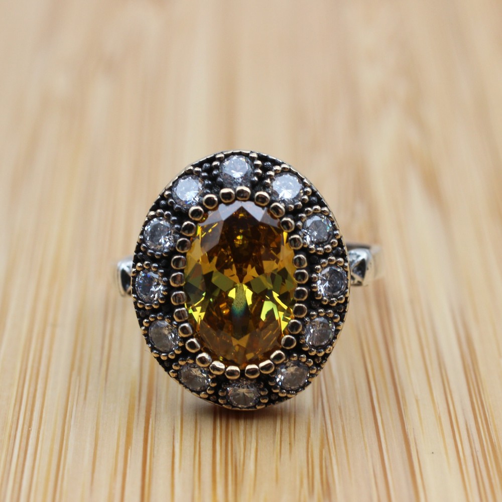 Handmade Women Ring, Citrine Ring, Turkish Handmade Ring, Ladies Ring, Ottoman Woman Ring, Ladies Ring, 925 Sterling Silver, Zircon Ring,