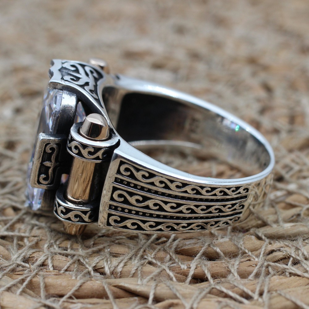 Mens Handmade Ring, Turkish Handmade Silver Men Ring, Ottoman Men Ring, Zircon Ring, Men's Jewelry, Gift for Him, 925k Sterling Silver Ring