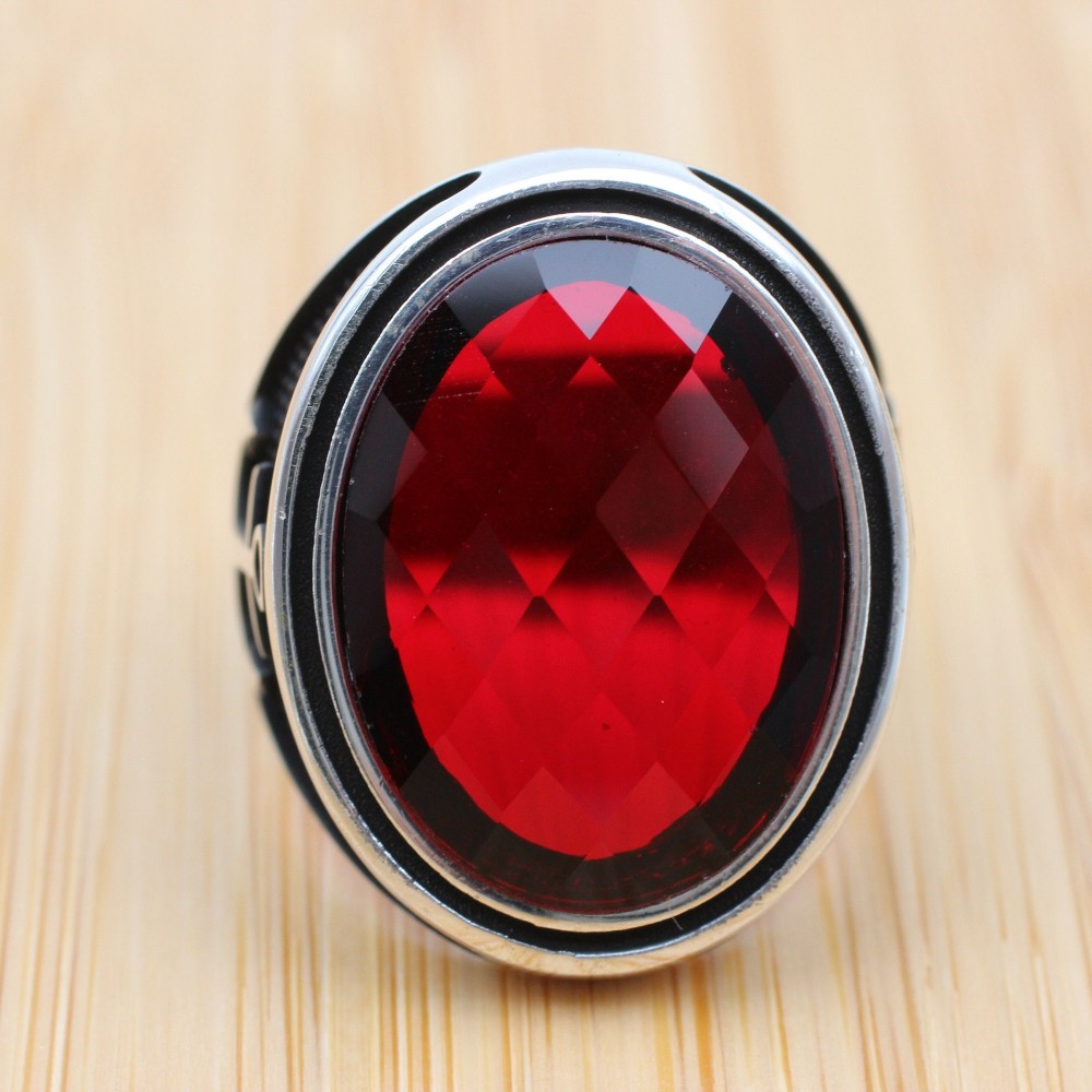 Ruby Men's Ring, Men Handmade Ring, Turkish Handmade Silver Men Ring, Men Ring, Men Jewelry, Gift for Him, 925k Sterling Silver, Anchor Ring