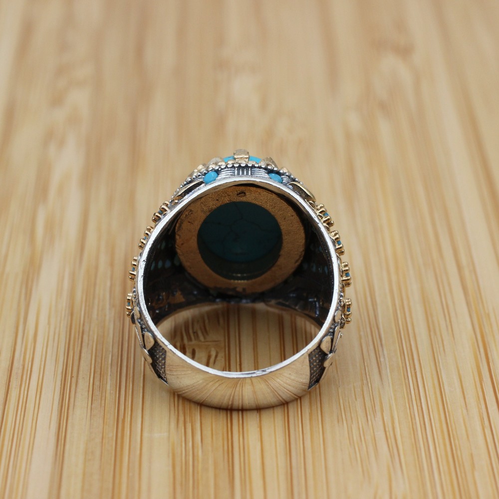 Turquoise Men's Ring, Men's Handmade Ring, Turkish Handmade Ring, Silver Men's Ring, Ottoman Men's Ring, Gift for Him, 925k Sterling Silver