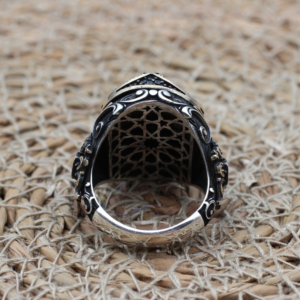 Turkish Handmade Silver Men's Ring, Men's Handmade Ring, Yemeni Men's Ring, Onyx Ring, Ottoman Ring, Gift for Him, 925k Sterling Silver,