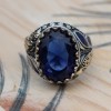 Sapphire Men Ring, Turkish Handmade Silver Men Ring, Mens Handmade Ring, Ottoman Ring, Men Jewelry, Gift for Him, 925k Sterling Silver Ring