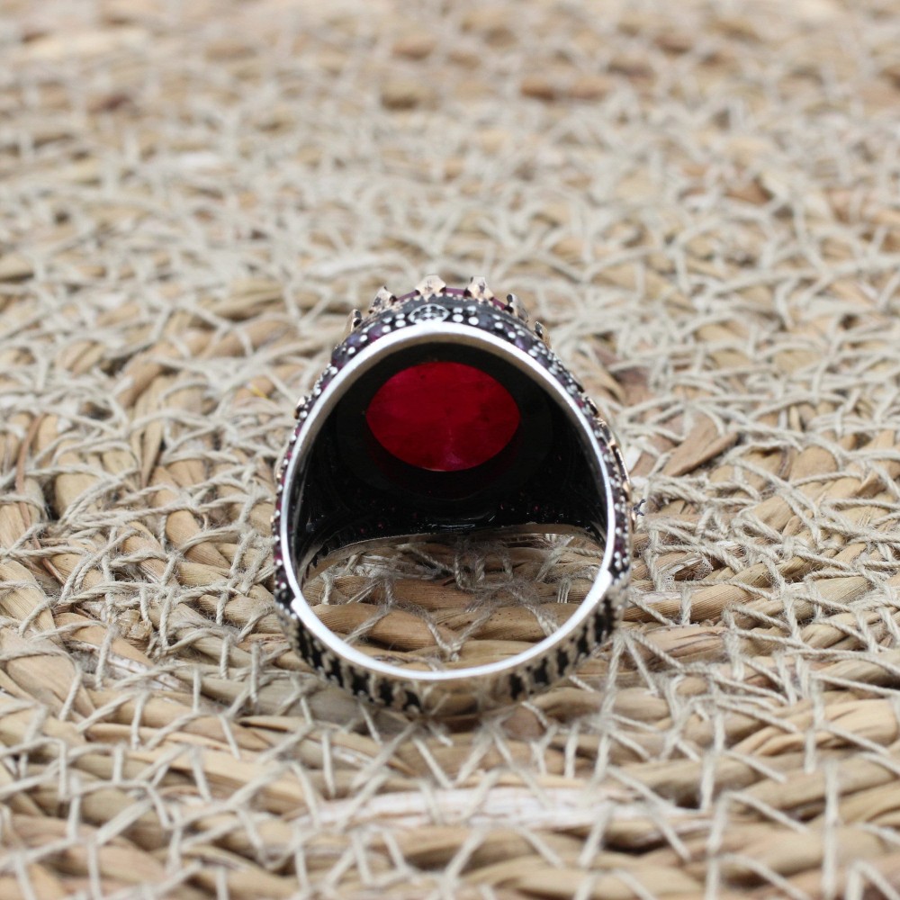 Ruby Men's Ring, Handmade Men's Ring, Turkish Handmade Silver Mens Ring, Ottoman Mens Ring, Mens Jewelry, Gift for Him, 925 Sterling Silver Ruby Men's Ring, Handmade Men's Ring, Turkish Handmade Silver Mens Ring, Ottoman Mens Ring, Mens Jewelry, Gift for Him, 925 Sterling Silver