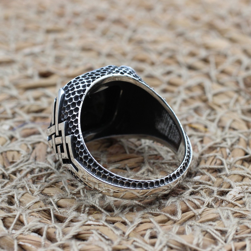 Handmade Silver Men's Ring, Onyx Men's Ring, Turkish Handmade Men's Ring, Men's Ring, Ottoman Mens Ring, Gift for Him, 925k Sterling Silver,