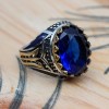 Sapphire Men Ring, Turkish Handmade Silver Men Ring, Mens Handmade Ring, Ottoman Ring, Men Jewelry, Gift for Him, 925k Sterling Silver Ring