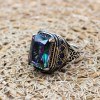 Mystic Topaz Men's Ring, Handmade Men's Ring, Turkish Handmade Silver Ring, Ottoman Ring, Men's Jewelry, Gift for Him, 925 Sterling Silver