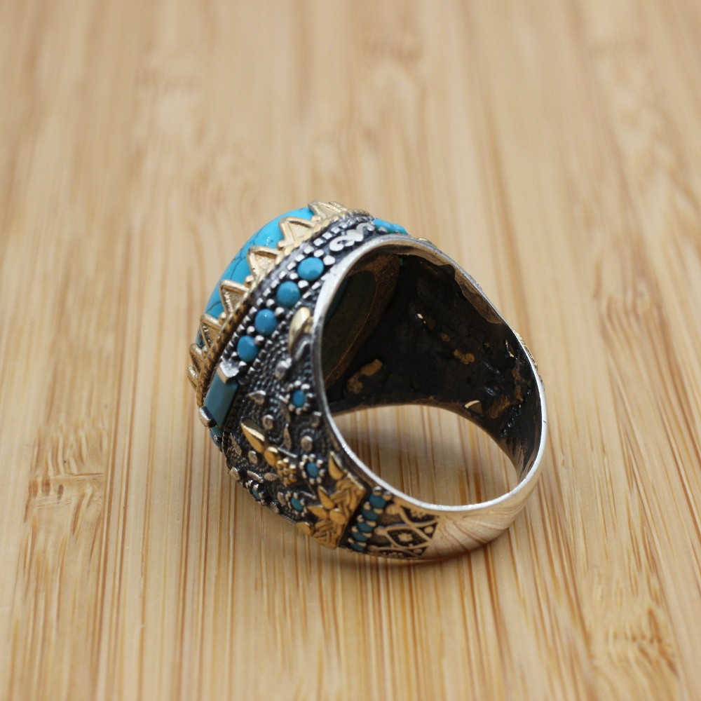 Turquoise Men's Ring, Handmade Ring, Turkish Handmade Silver Men Ring, Ottoman Ring, Men's Jewelry, Gift for Him, 925 Sterling Silver Ring