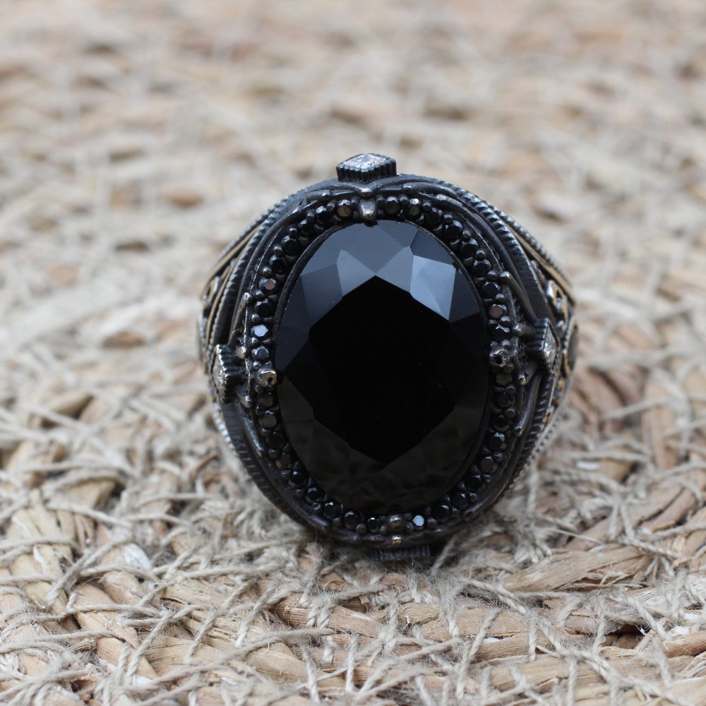 Men's Handmade Ring, Turkish Handmade Silver Men's Ring, Ottoman Men Ring, Onyx Ring, Men's Jewelry, Gift for Him, 925k Sterling Silver Ring