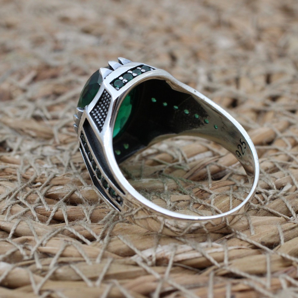 Emerald Men's Ring, Ottoman Men's Ring, Handmade Men's Ring, Turkish Handmade Men's Ring, Men's Jewelry, Gift for Him, 925 Sterling Silver