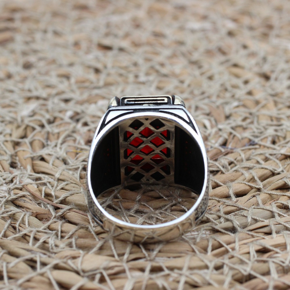 Ruby Men's Ring, Ottoman Men's Ring, Handmade Men's Ring, Turkish Handmade Men's Ring, Men's Jewelry, Gift for Him, 925 Sterling Silver