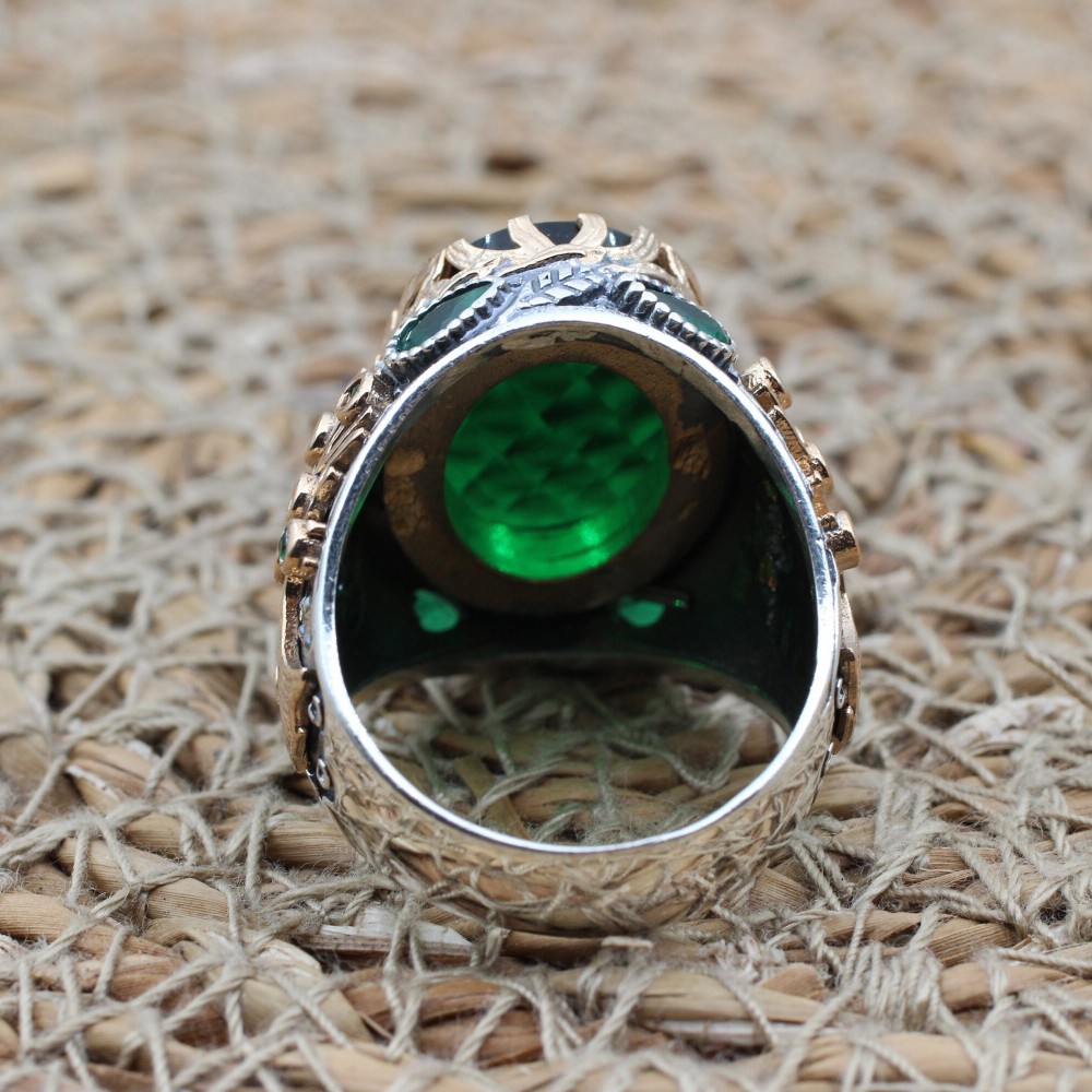 Emerald Men's Ring, Ottoman Men's Ring, Tree Of Life Ring, Turkish Handmade Men's Ring, Men's Jewelry, Gift for Him, 925 Sterling Silver