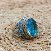 Mens Handmade Ring, Turkish Handmade Silver Men Ring, Ottoman Ring, Aquamarine Ring, Men's Jewelry, Gift for Him, 925k Sterling Silver Ring