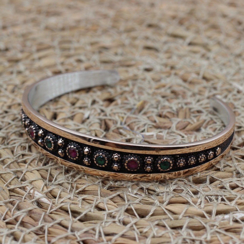 Ruby Emerald Bracelet, Ottoman Bracelet, Handmade Bracelet, Bangle Cuf, Bangle Bracelet, Turkish Handmade, Gift For Her, 925 Sterling Silver