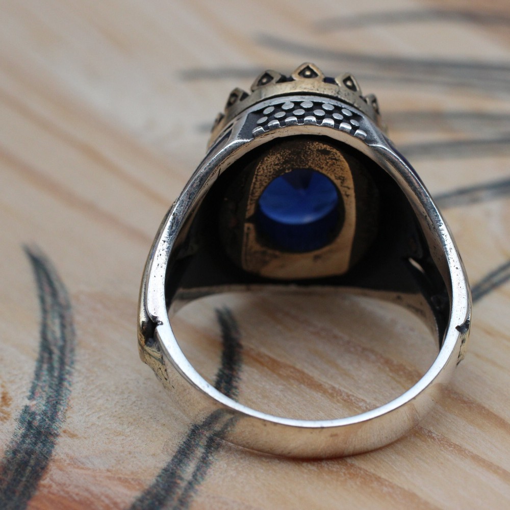 Sapphire Men Ring, Turkish Handmade Silver Men Ring, Mens Handmade Ring, Ottoman Ring, Men Jewelry, Gift for Him, 925k Sterling Silver Ring