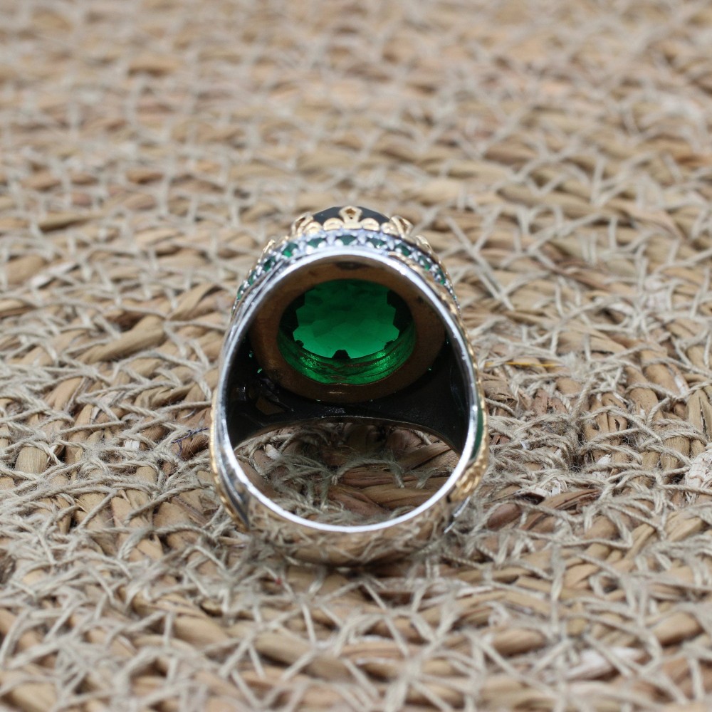 Emerald Men's Ring, Ottoman Men's Ring, Handmade Men's Ring, Turkish Handmade Men's Ring, Men's Jewelry, Gift for Him, 925 Sterling Silver