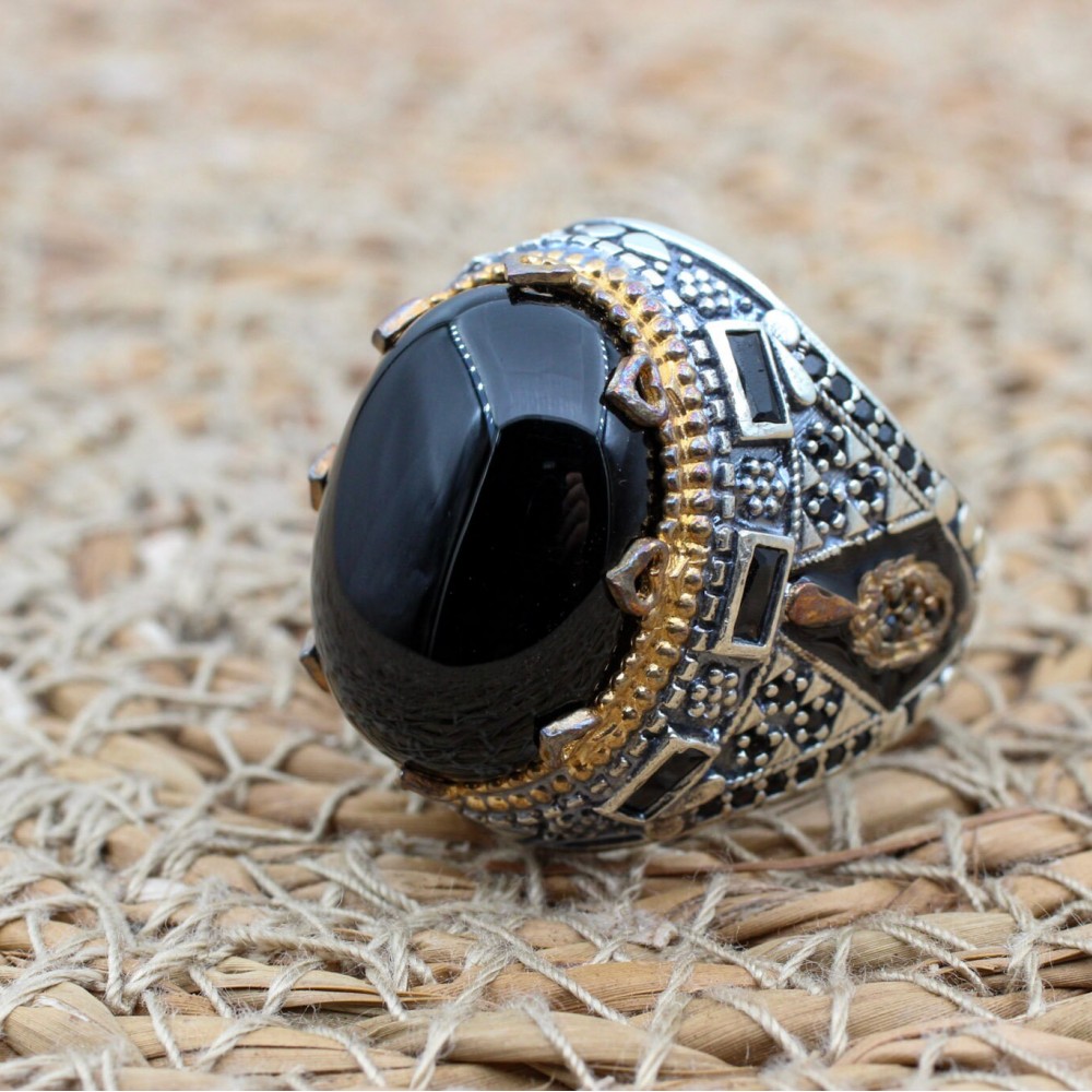 Handmade Silver Men's Ring, Onyx Men's Ring, Turkish Handmade Men's Ring, Men's Ring, Ottoman Mens Ring, Gift for Him, 925 Sterling Silver Handmade Silver Men's Ring, Onyx Men's Ring, Turkish Handmade Men's Ring, Men's Ring, Ottoman Mens Ring, Gift for Him, 925 Sterling Silver