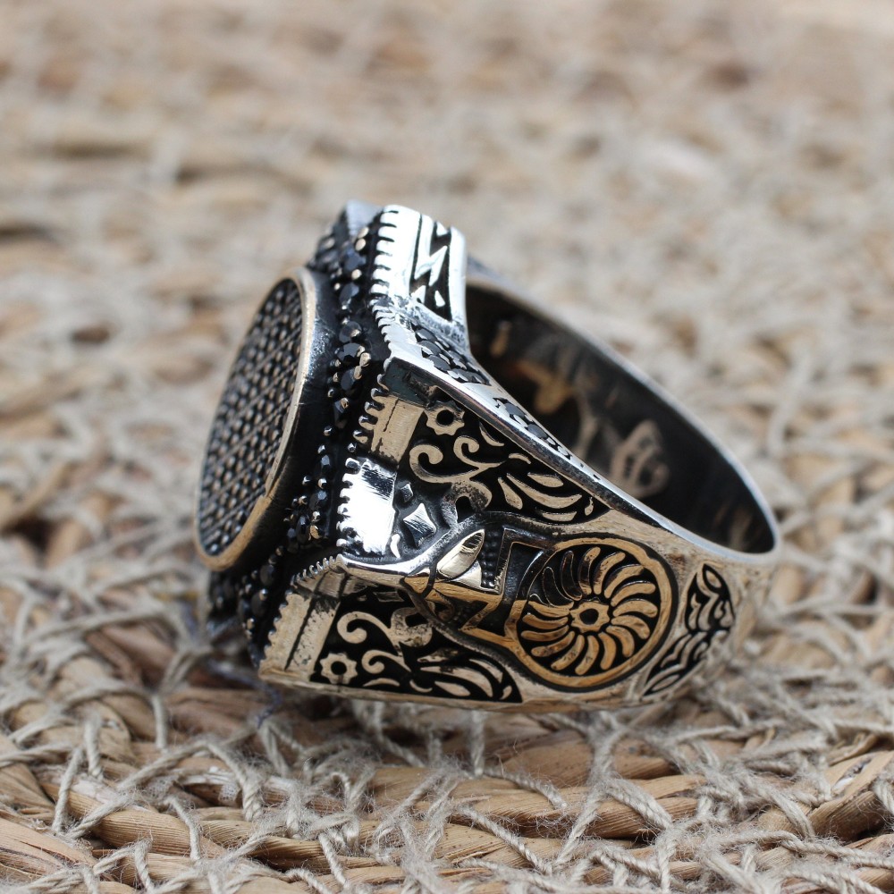 Turkish Handmade Silver Men's Ring, Men's Handmade Ring, Yemeni Men's Ring, Onyx Ring, Ottoman Ring, Gift for Him, 925k Sterling Silver,