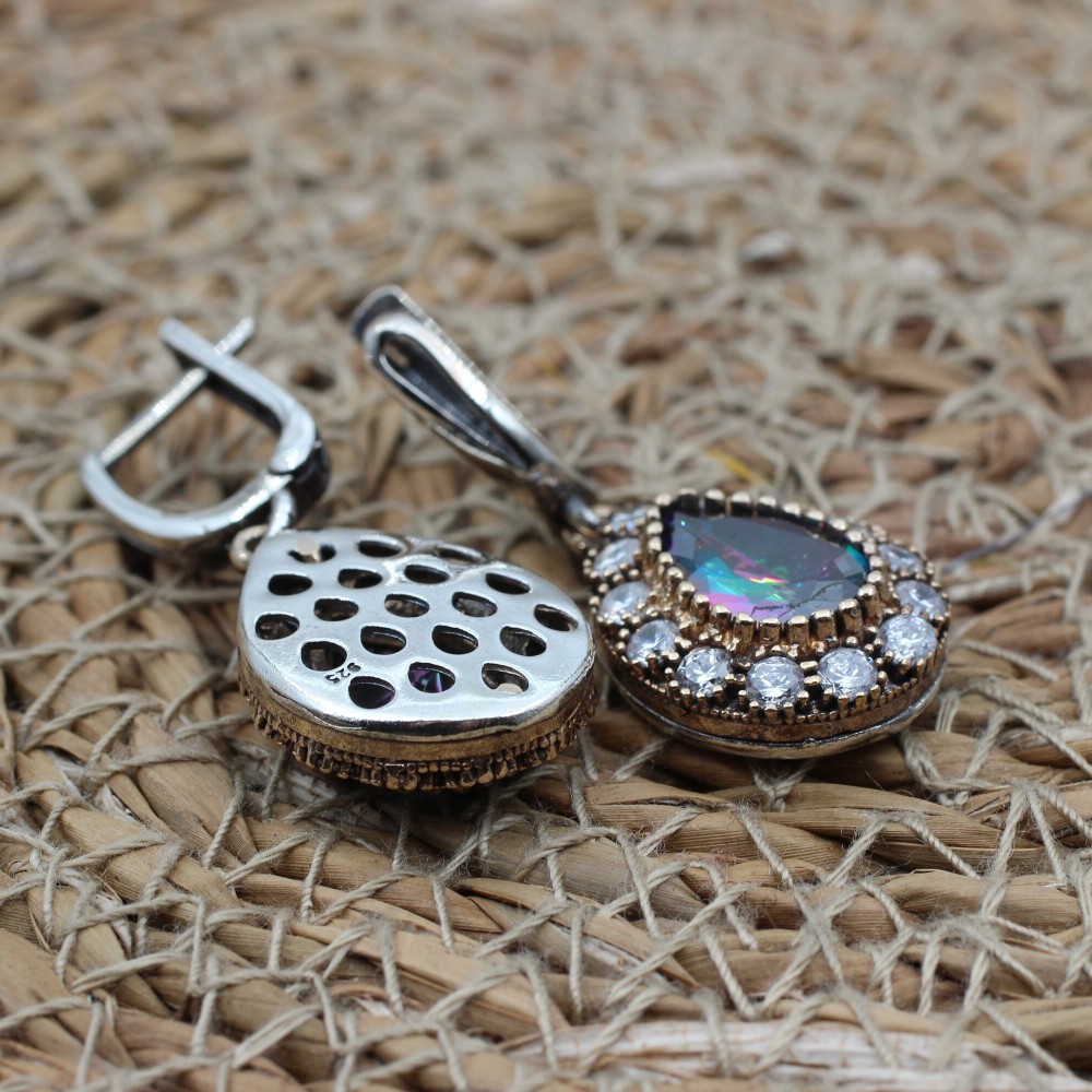 Mystic Topaz Set, Handmade Set Women, Turkish Handmade, Ladies Jewelry Set, Ottoman Set, Earring, Pendant, Ladies Set, 925 Sterling Silver