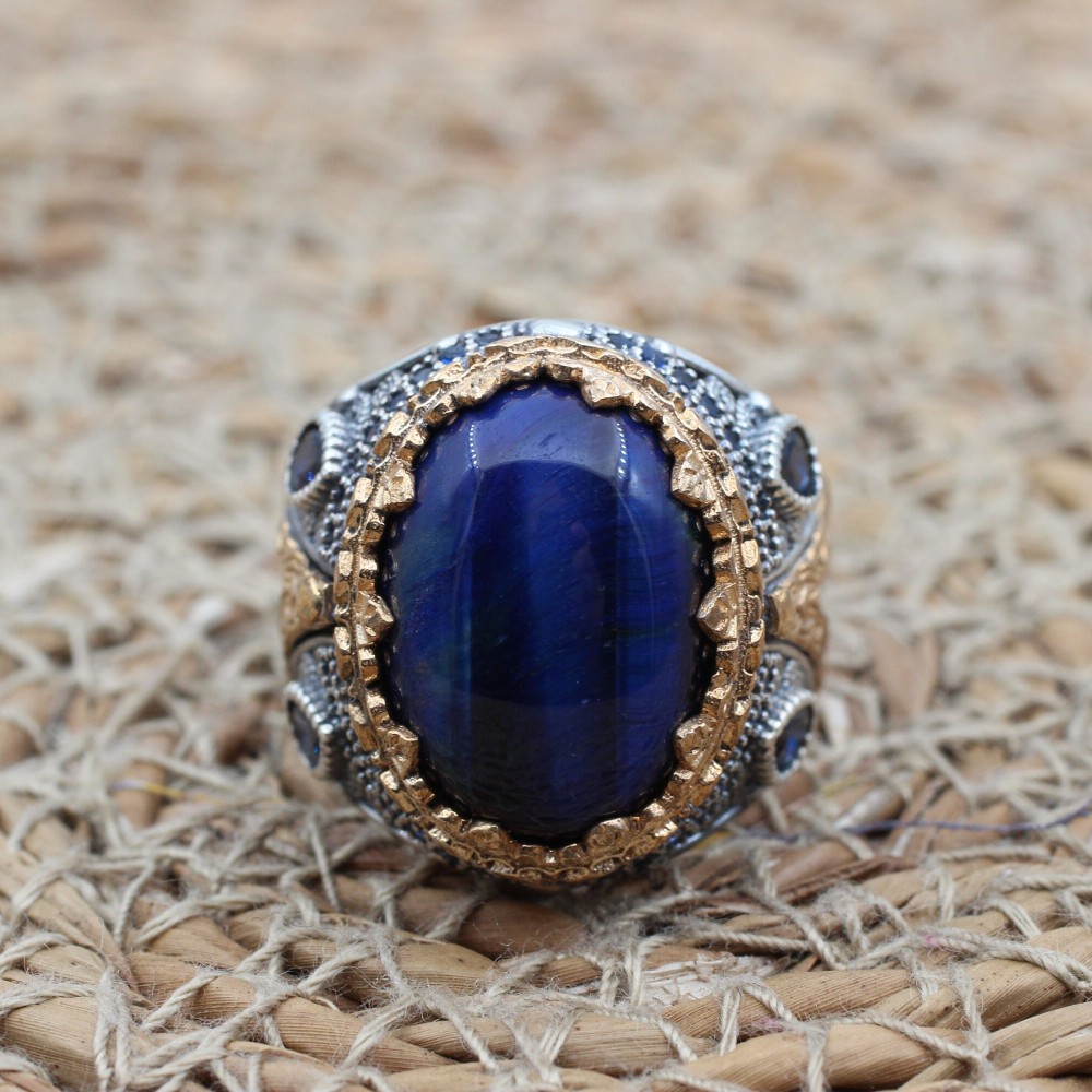 Tiger Eye Men's Ring, Handmade Men's Ring, Turkish Handmade Silver Ring, Ottoman Ring, Men's Jewelry, Gift for Him, 925 Sterling Silver Ring