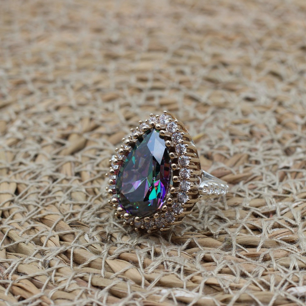 Handmade Women's Ring, Mystic Topaz Ring, Turkish Handmade Ring, Ladies Ring, Ottoman Women Ring, Ladies Ring, 925k Sterling Silver Ring,