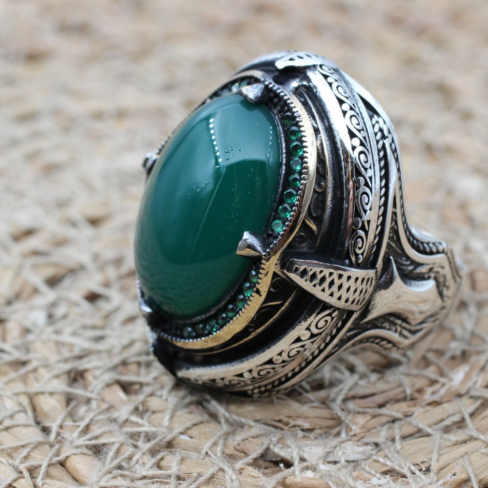 Turkish Handmade Silver Mens Ring, Men's Agate Ring, Handmade Ring, Ottoman Men Ring, Men's Jewelry, Gift for Him, 925k Sterling Silver Ring