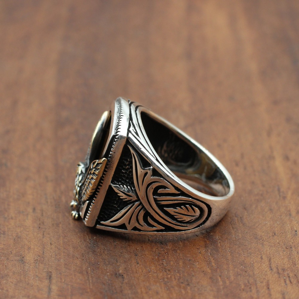 Tiger Eye Men's Ring, Eagle Men's Ring, Handmade Men's Ring, Turkish Handmade Men's Ring, Men's Jewelry, Gift for Him, 925 Sterling Silver