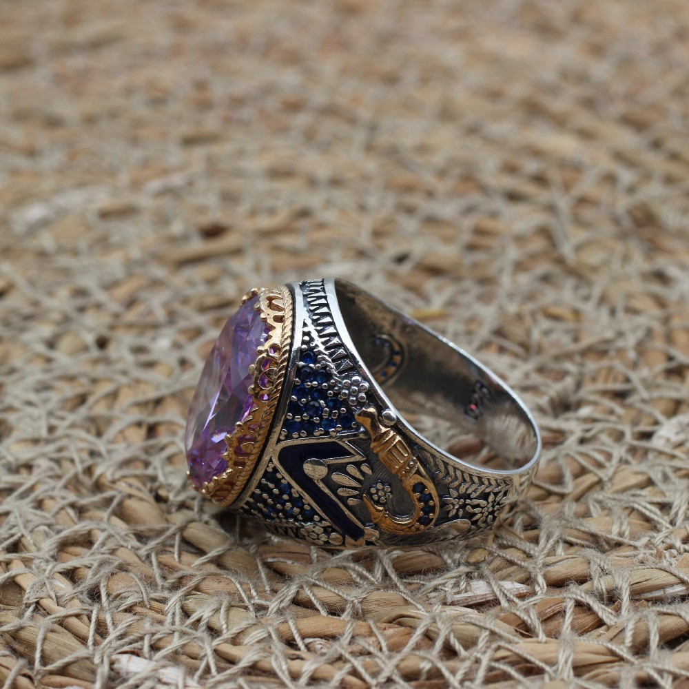 Amethyst Men's Ring, Mens Handmade Ring, Turkish Handmade Silver Men Ring, Ottoman Men Ring, Men Jewelry, Gift for Him, 925k Sterling Silver