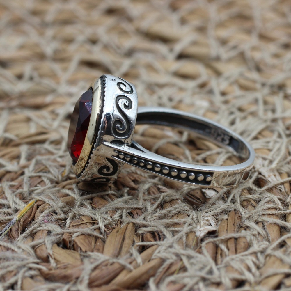 Ruby Ring, Handmade Women's Ring, Turkish Handmade Ring, Authentic Ring, Ottoman Ring, Ladies Ring, 925k Sterling Silver, Gift For Her,