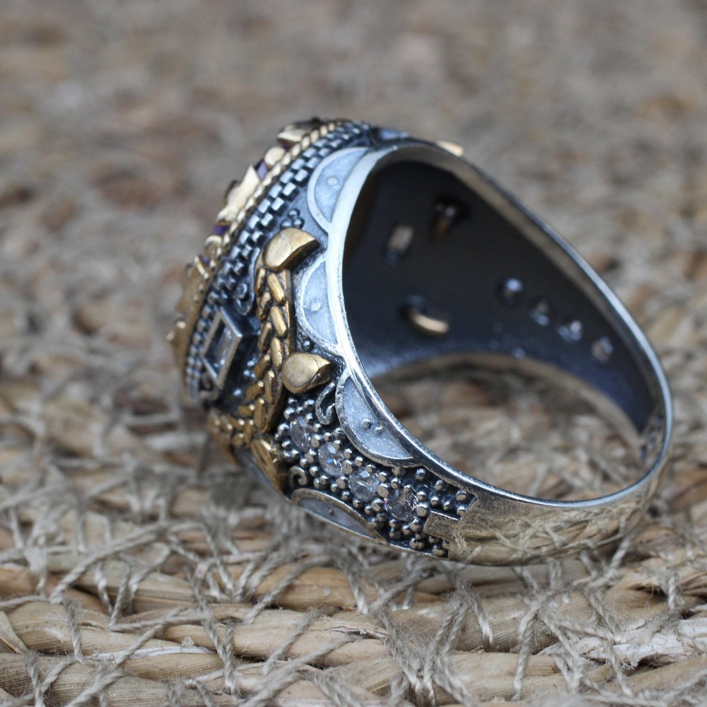 Amethyst Men's Ring, Mens Handmade Ring, Turkish Handmade Silver Men Ring, Ottoman Men Ring, Men Jewelry, Gift for Him, 925k Sterling Silver