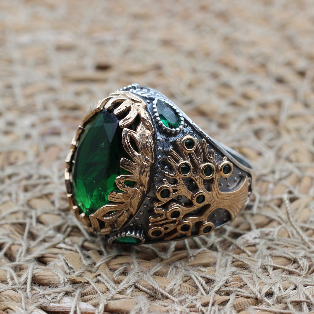 Emerald Men's Ring, Ottoman Men's Ring, Tree Of Life Ring, Turkish Handmade Men's Ring, Men's Jewelry, Gift for Him, 925 Sterling Silver Emerald Men's Ring, Ottoman Men's Ring, Tree Of Life Ring, Turkish Handmade Men's Ring, Men's Jewelry, Gift for Him, 925 Sterling Silver
