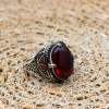Mens Handmade Ring, Turkish Handmade Silver Men Ring, Ottoman Men Ring, Ruby Ring, Men's Jewelry, Gift for Him, 925k Sterling Silver Ring