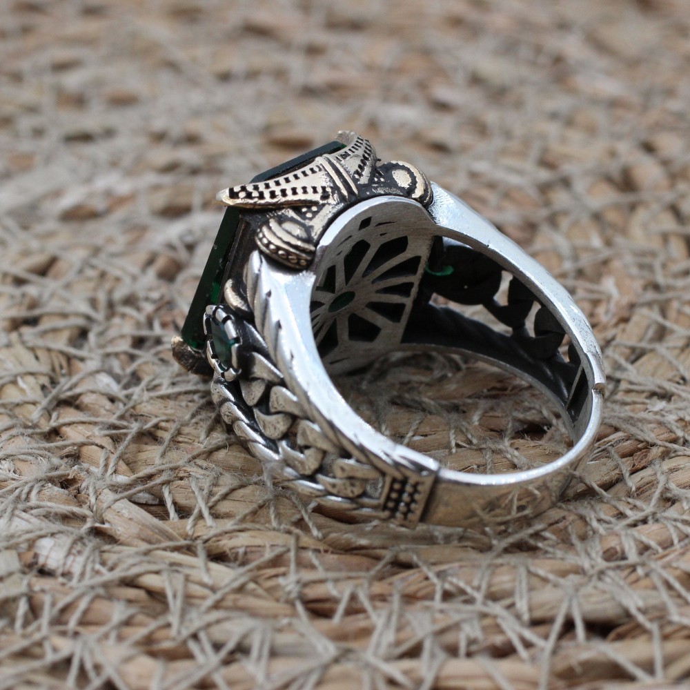 Emerald Men's Ring, Ottoman Men's Ring, Handmade Men's Ring, Turkish Handmade Men's Ring, Men's Jewelry, Gift for Him, 925 Sterling Silver
