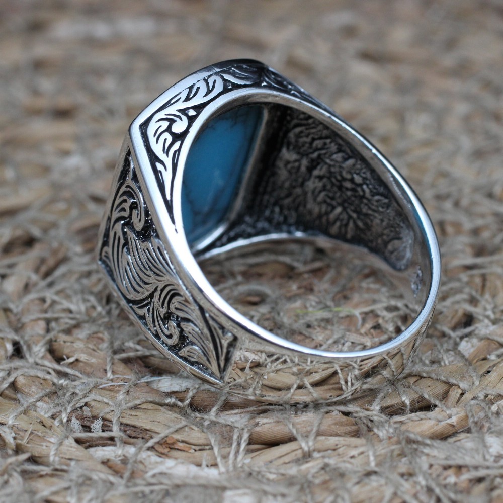 Men's Handmade Ring, Yemeni Ring, Turquoise Ring, Turkish Handmade Silver Men's Ring, Ottoman Men's Ring, Gift for Him, 925k Sterling Silver Men's Handmade Ring, Yemeni Ring, Turquoise Ring, Turkish Handmade Silver Men's Ring, Ottoman Men's Ring, Gift for Him, 925k Sterling Silver