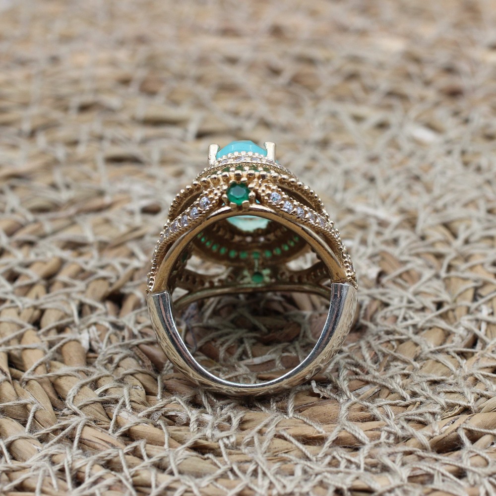 Turkish Handmade Ring, Silver Ladies Ring, Handmade Women Ring, Ottoman Women Ring, Jade Topaz Ring, Ladies Ring, 925k Sterling Silver Ring,