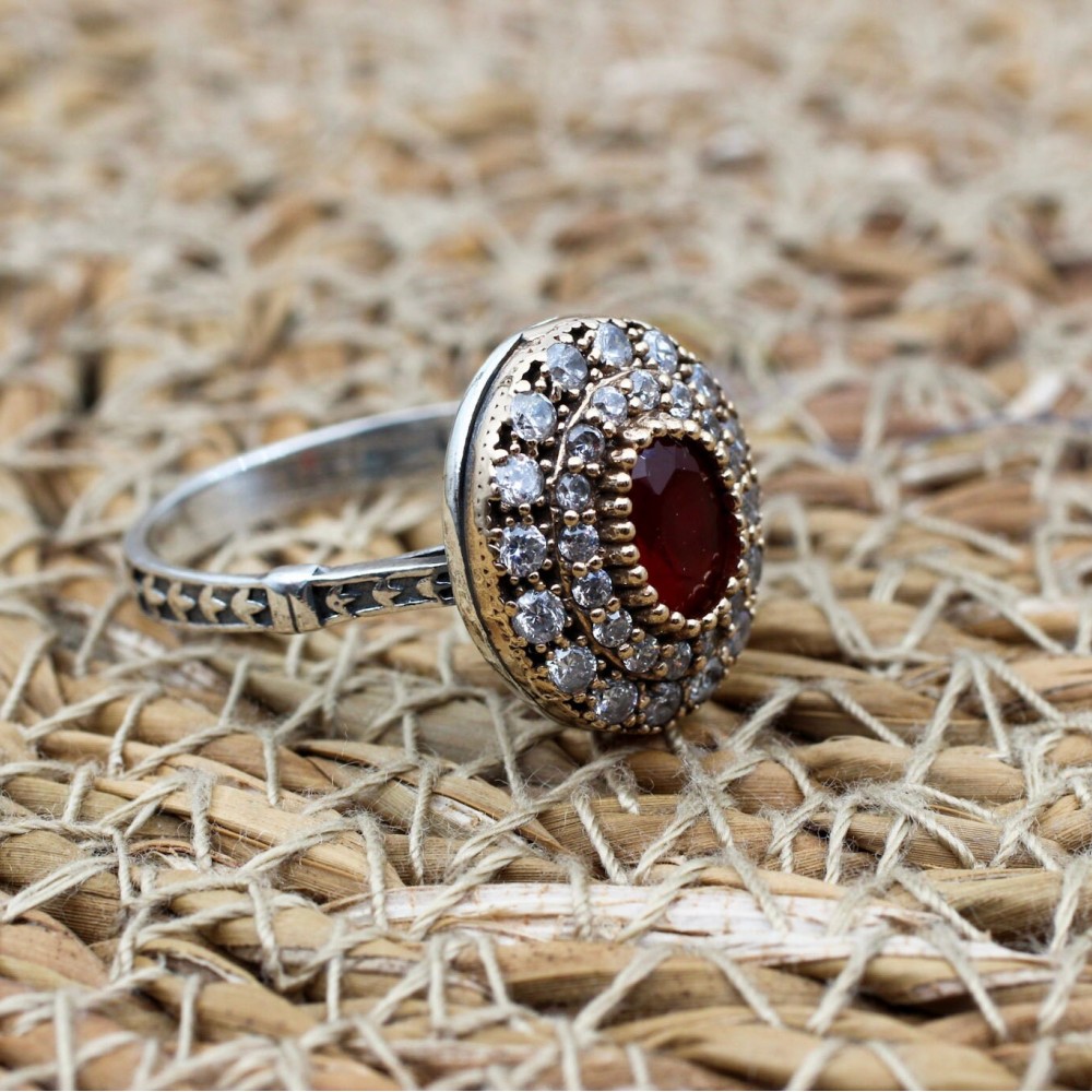 Ruby Ring, Handmade Women's Ring, Turkish Handmade Ring, Authentic Ring, Ottoman Ring, Ladies Ring, 925k Sterling Silver, Gift For Her,